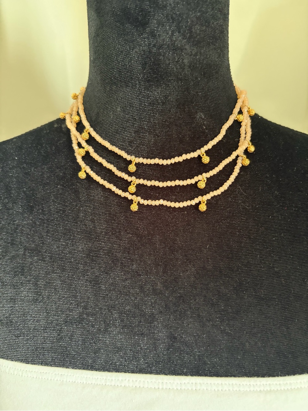 Handcrafted Pink Beaded Layered Necklace with Gold Charms